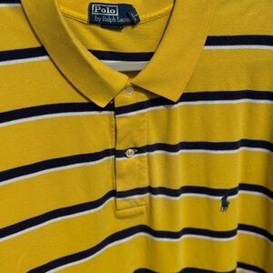 Polo by Ralph Lauren Striped Shirt 3XLT TALL Men’s Yellow Navy Preppy Logo